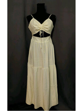 Juicy Couture Yellow White Checkered Cut Out Vacation Maxi Dress Size Medium NWT